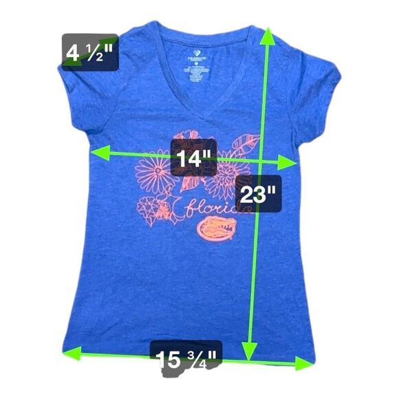 UF Florida Gators Womens V-Neck Tee By Colosseum Blue Floral Graphics Size M - Picture 4 of 5
